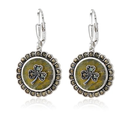 Connemara Marble Shamrock Earrings Sterling Silver