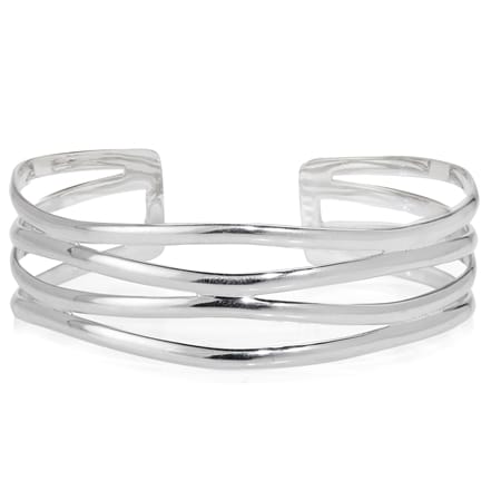 Sterling Silver Wave Cuff Bangle Rhodium Plated