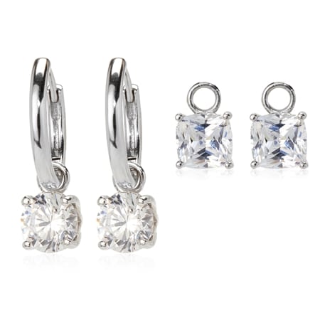 Diamonesque 4.4ct tw Huggie Earring w/ Interchangeable Drop Sterling Silver