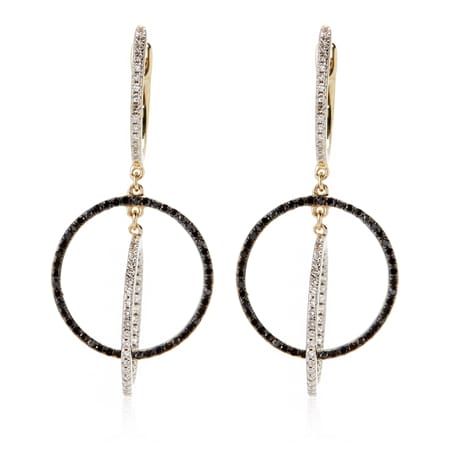 0.50ct Black & White Diamond Circle Drop Earrings 9ct Yellow Gold