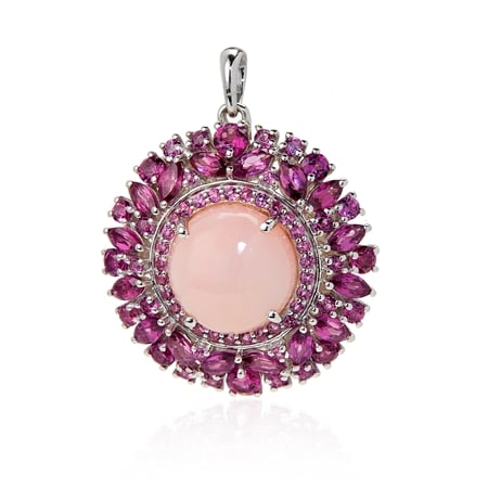 4.5ct Peruvian Pink Opal & Rhodolite Garnet Pendant SS