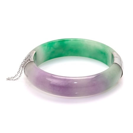 Gems of the Orient 14mm Icy Lavender/Green Jade Hinged Bangle SS