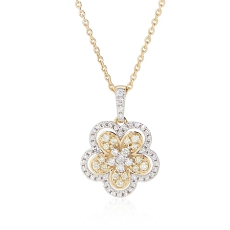 0.33ct Yellow & White Natural Diamond Flower Pendant 9ct Yellow Gold
