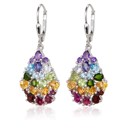 Rainbow Gems 4.7ct Multi Gemstone Teardrop Earrings Sterling Silver