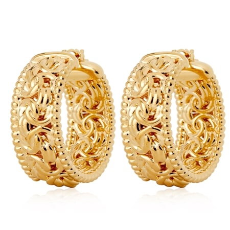 Oro Nuovo 14ct Yellow Gold Byzantine Huggie Hoop Earrings