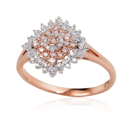 0.25ct Natural Pink & White Diamond Cluster Ring 9ct Gold
