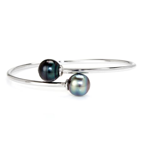 Pearls of Tahiti 11-12mm Tahitian Pearl Flex Cuff Bracelet Sterling Silver
