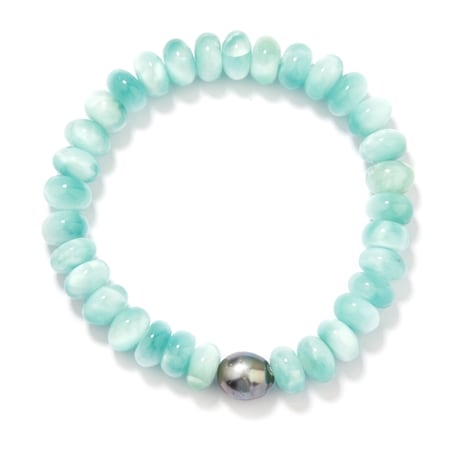 Pearls of Tahiti 10-11mm Tahitian Pearl & Angelite Stretch Bracelet
