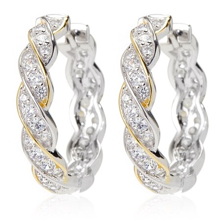 TVSN Diamonesque by Charlie Lapson 1.080ct tw Sim. Diamond Hoop Earrings SS YGP
