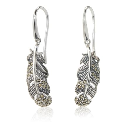 0.62ct Marcasite Leaf Drop Earrings Sterling Silver