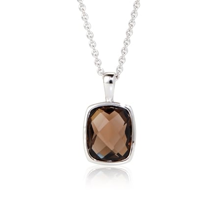 2.2ct Smoky Quartz Cushion Briolet Pendant & Chain Sterling Silver