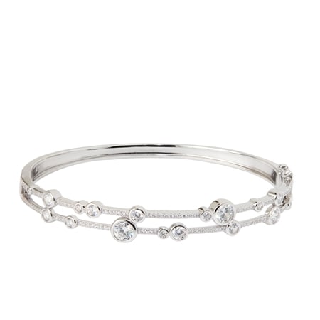 Diamonesque 2.80ct tw Sterling Silver 65x55mm Bezel Set Station Bangle
