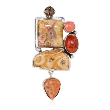TVSN - Amy Kahn Russell Bunny Cluster Pin Pendant Sterling Silver
