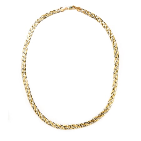 9ct Gold 2 Tone 6 Plait Textured Herringbone Necklace 45cm