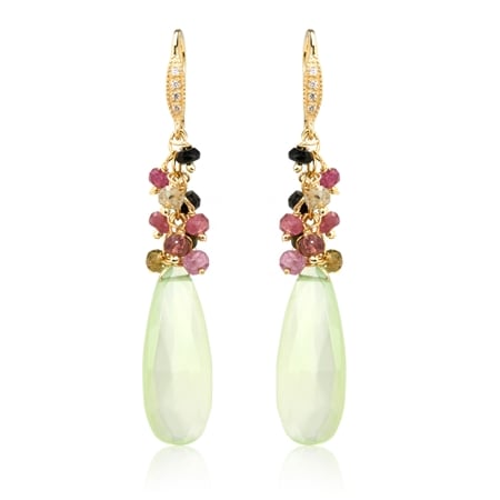 Hilary Joy Couture 38.0ct Chalcedony & Tourmaline Drop Earrings Sterling Si