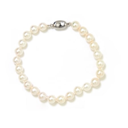 Matahina 7-8mm Semi Round White Akoya Pearl Bracelet SS 19-21cm