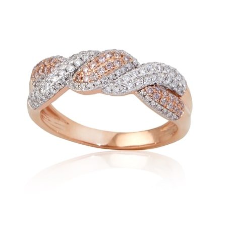 0.50ct Natural Pink & White Diamond Statement Twist Ring 9ct Rose Gold