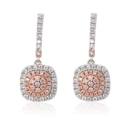 0.35ct Natural Pink & White Diamond Double Halo Earrings 9ct Gold