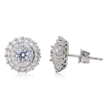 Diamonesque 1.34ct tw Sterling Silver Double Halo Round Cut Stud Earrings