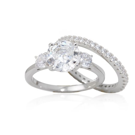 Diamonesque 4.1ct tw Trilogy Ring Set Sterling Silver