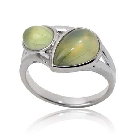 4.2ct African Prehnite Pear & Oval Ring Sterling Silver