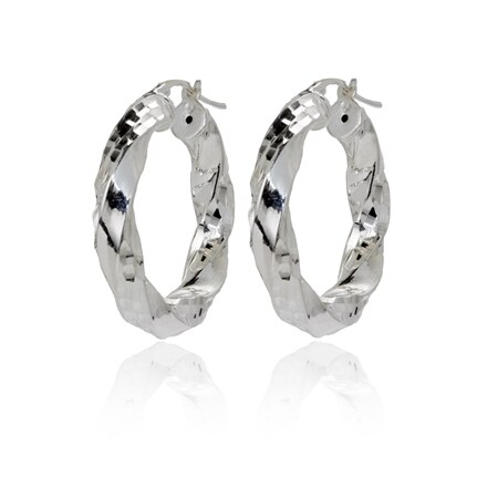 Sterling Silver Italian Twisted Round Creole Earrings