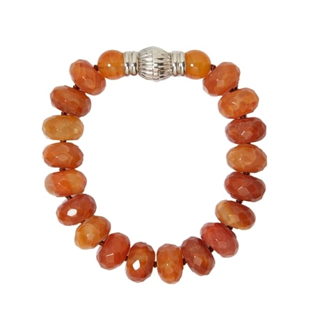 Gems of the Orient 14mm Shades of Red Carnelian Bracelet 21cm SS