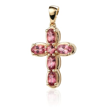 Gem Hunter 1.11ct Pink Tourmaline Cross Pendant 9ct Yellow Gold