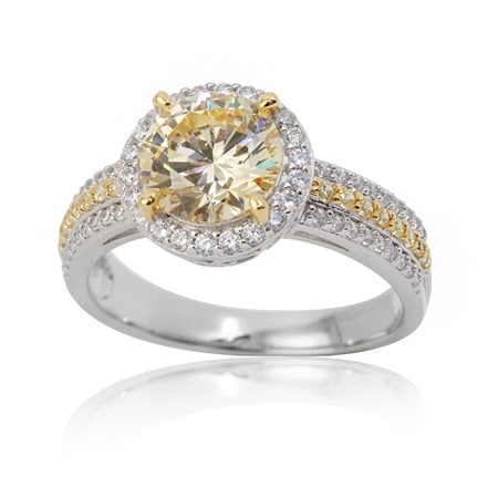 Diamonesque by Charlie Lapson 2.56ct Halo Red Carpet Ring SS & YGP RGP