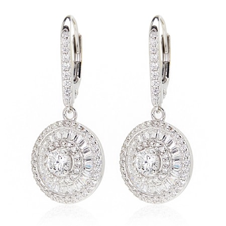 Diamonesque by Charlie Lapson 1.5ct Round Drop Leverback Earrings SS