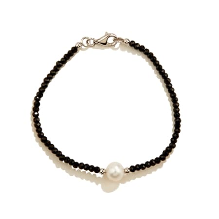12.8ct Black Spinel & Pearl Bracelet Sterling Silver 19cm