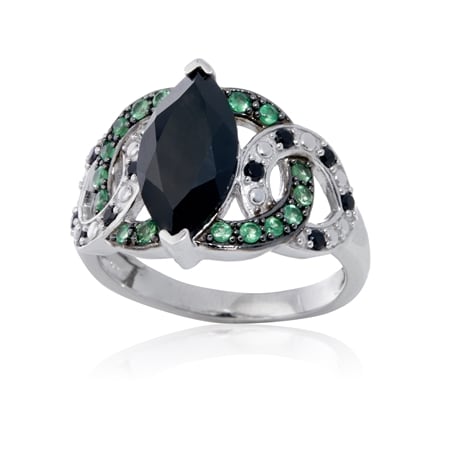 3.3ct Black Spinel & Tsavorite Ring Sterling Silver