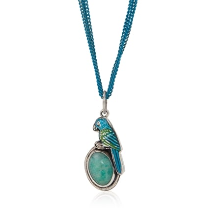 Amy Kahn Russell Gem Parrot Pendant with 50cm 3 Strand Necklace Sterling Si