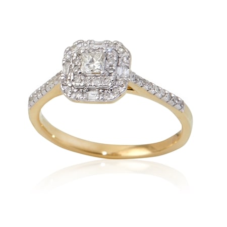 0.25ct Natural Diamond Princess Halo Ring 9ct Gold