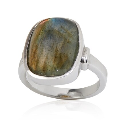 10.4ct Labradorite Cushion Statement Ring Sterling Silver