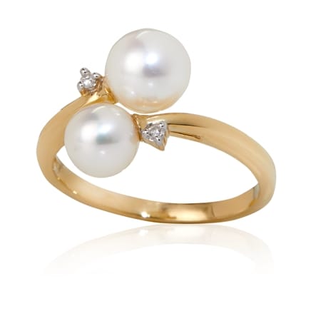 6-7mm White FWP & Dia. Accent Crossover Ring 9ct Yellow Gold