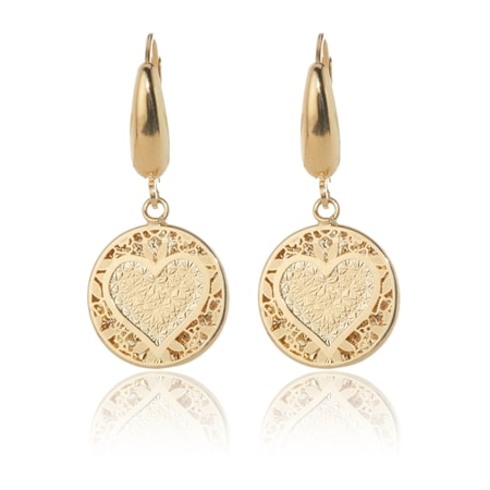 Splendido 14ct Yellow Gold Ricami Rilievo Cuore Earrings