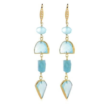 Hilary Joy Couture Aqua Chalcedony & Aquamarine Earrings Sterling Silver