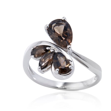 1.5ct Smoky Quartz Leaf Design Ring Sterling Silver