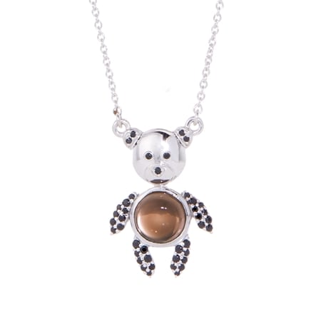 2.0ct Smoky Quartz Teddy Bear Necklace 50+5cms Sterling Silver