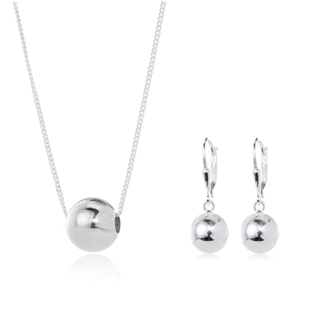 Sterling Silver Ball Design Earrings & Necklace Set 46cms