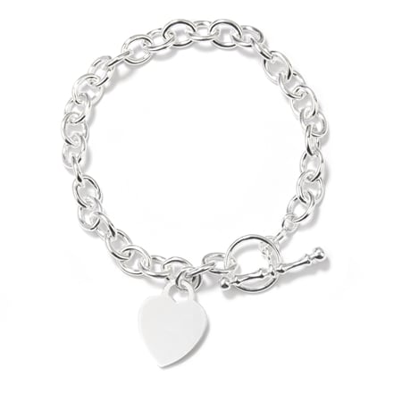 Sterling Silver Heart Tag Belcher Bracelet 19cm