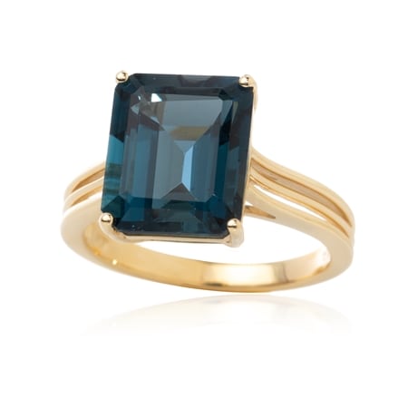 6.03ct Marambaia London Blue Topaz Octagon Ring 9ct Yellow Gold