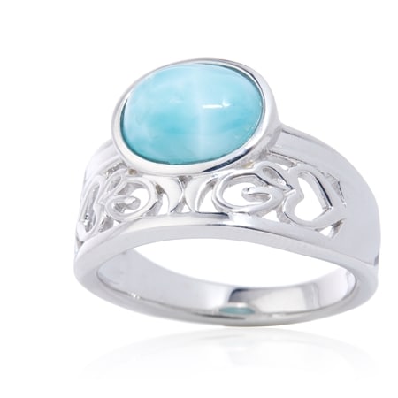 2.9ct Larimar Textured Band Ring Sterling Silver