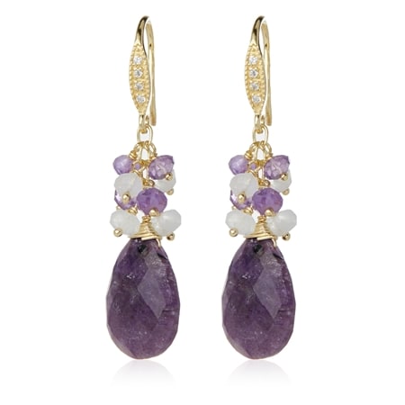 Hilary Joy Couture Multi Gem Cluster Drop Earrings Sterling Silver GP