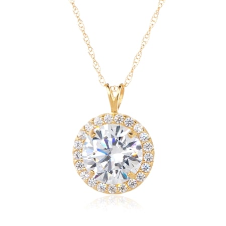 Diamonesque 2.22ct tw Round Halo Pendant Necklace 50cm 9ct Yellow Gold