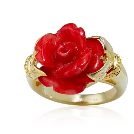 Gems of the Orient 15-16mm Gemstone Carved Floral Ring YGP