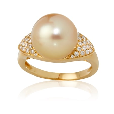 Matahina 12-13mm Philippines Gold Round SS Pearl & Diamond Ring 18ct YG