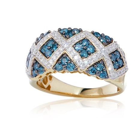 1.00ct Blue & White Diamond Band Ring 9ct Yellow Gold