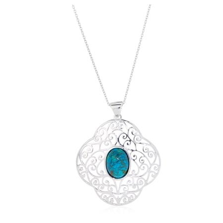7.2ct Australia Chrysocolla Floral Design Pendant Sterling Silver
